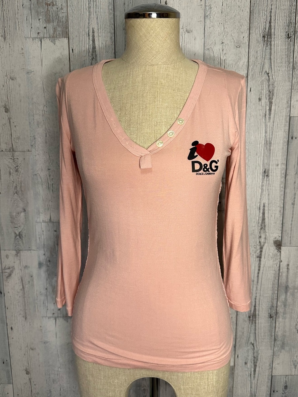D&G heart long sleeve logo top in baby pink
